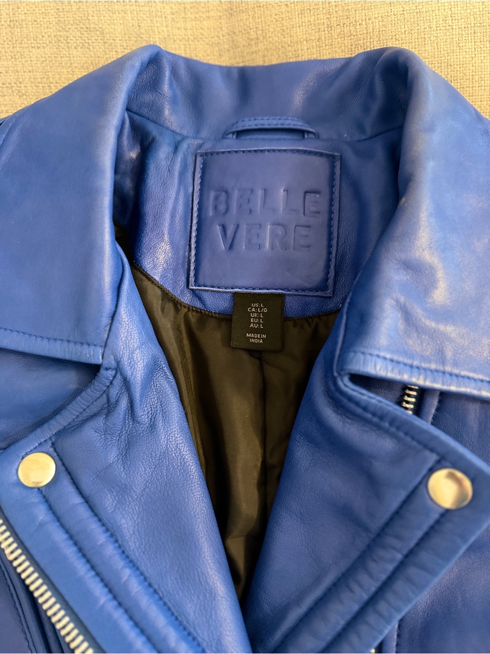 Blue Leather Moto Jacket - vero pelle - Picture 2 of 5